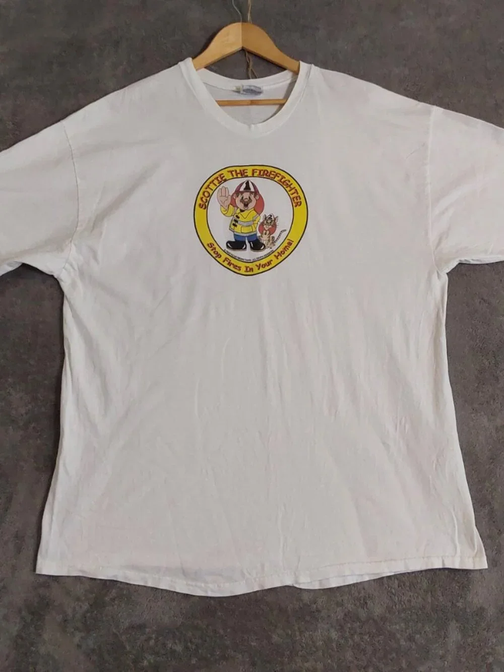 Hanes Heavyweight Scottie the Firefighter Graphic T-Shirt Adult 2XL White 100% C